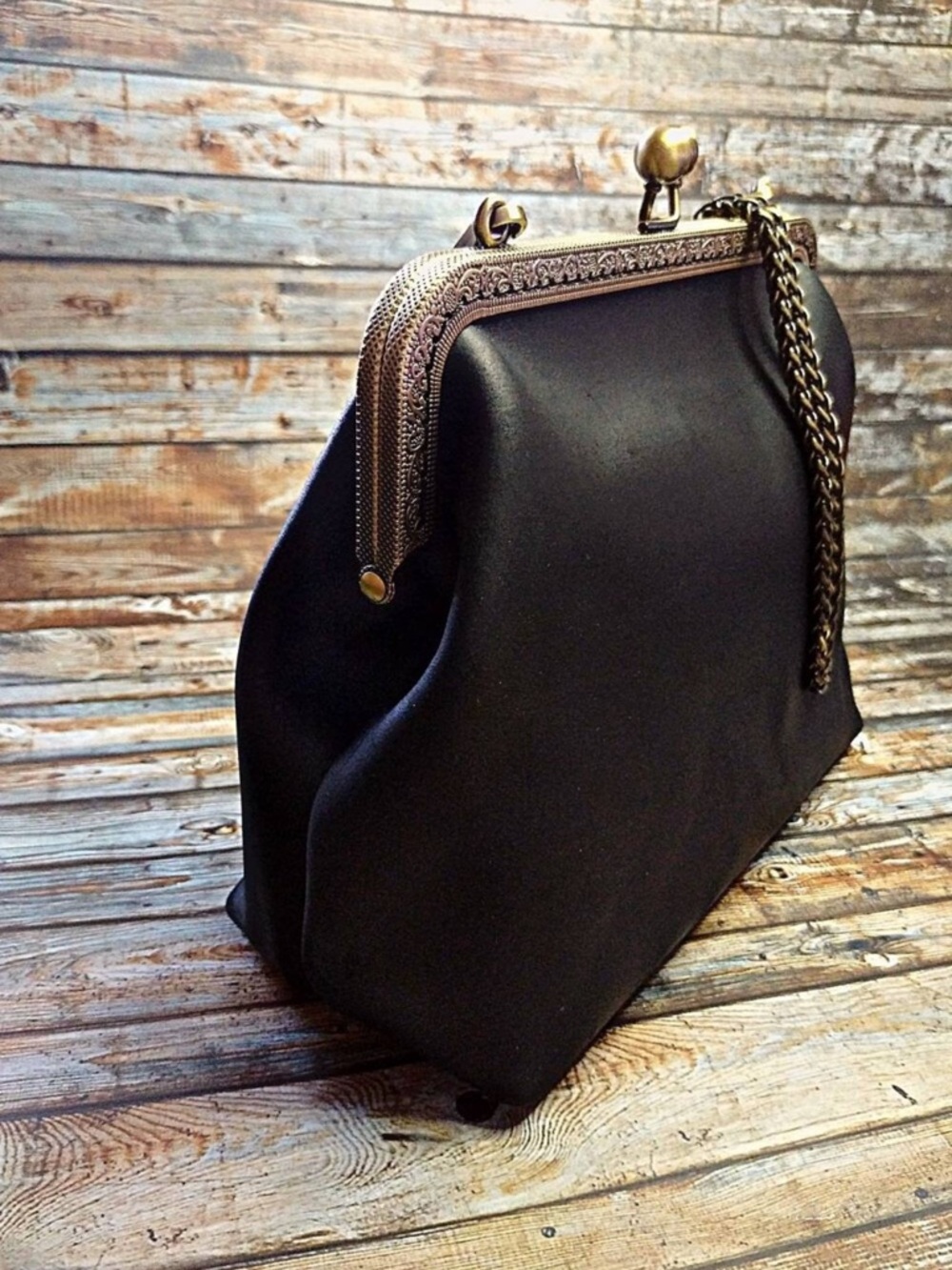Handmade Custom Kisslock Classic Black Frame-Top Chain Shoulder Bag Coach 16 - Picture 4 of 7